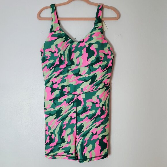 Aerie Offline One Piece Swim Shorts Top Green & Pink Size XL - Picture 2 of 8